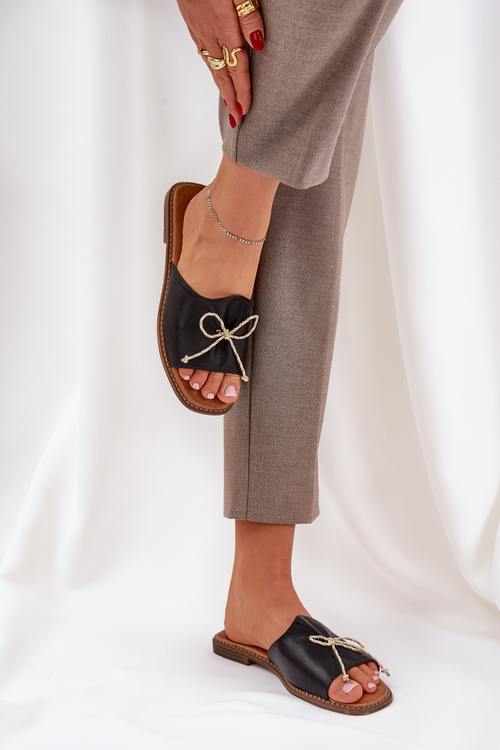 Сандалі На Плоскій Підошві З Декоративним Бантом Чорні Deonelis