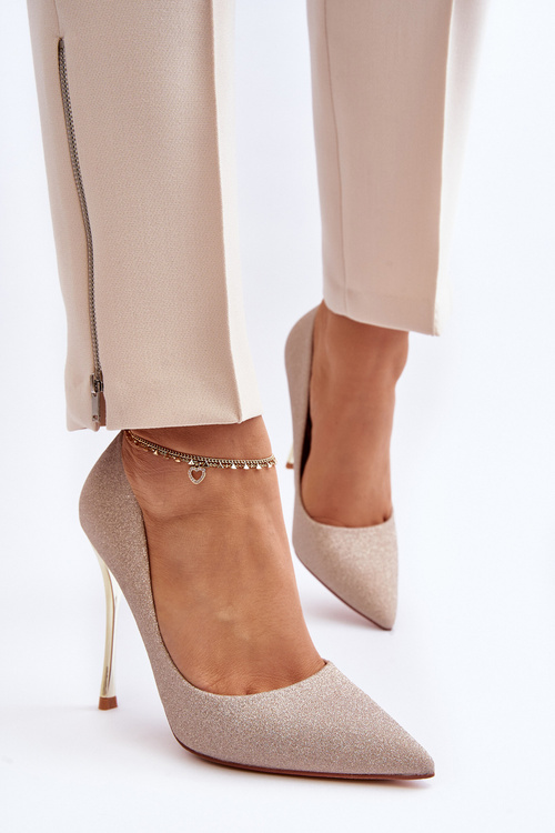 Золотисті блискучі високі підбори Tiberona