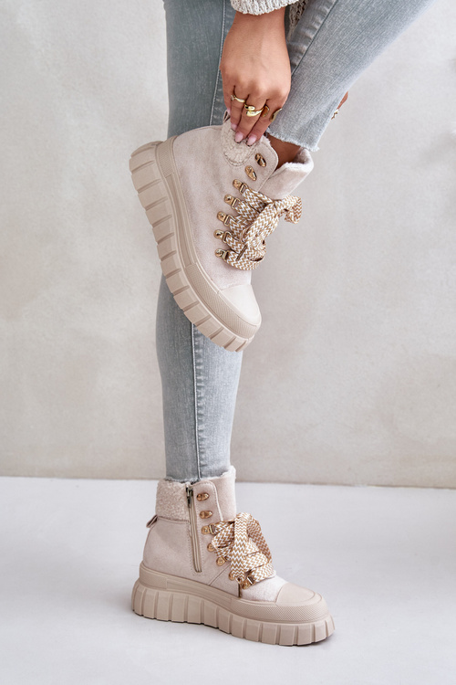 Жіночі утеплені ботильйони на платформі бежеві Alcyhen