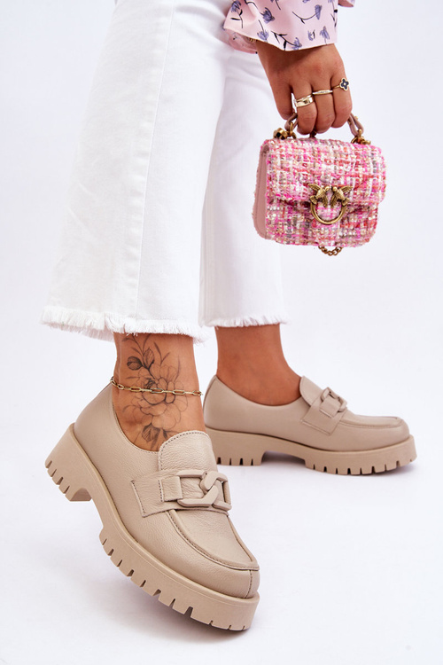 Модні шкіряні лофери бежеві Rayhan