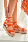 Жіночі зав'язані босоніжки на платформі помаранчеві Amrillo