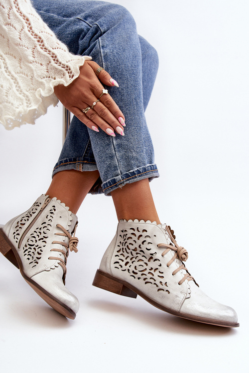 Срібні жіночі ботильйони на шнурівці Zazoo 2871