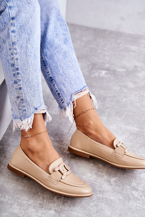 Жіночі шкіряні лофери з декором бежеві Керрі