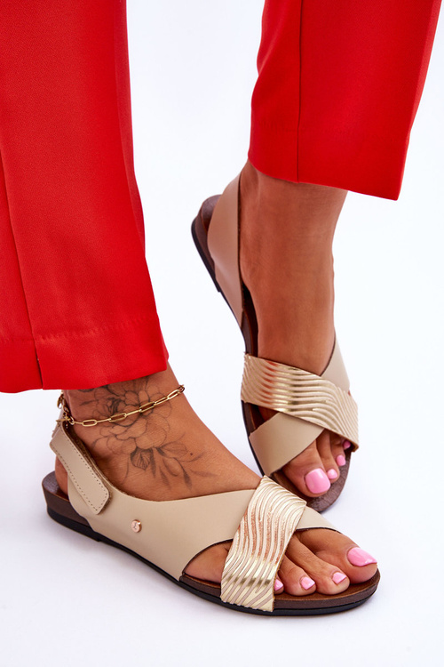 Шкіряні босоніжки на липучці золотисто-бежеві Addison