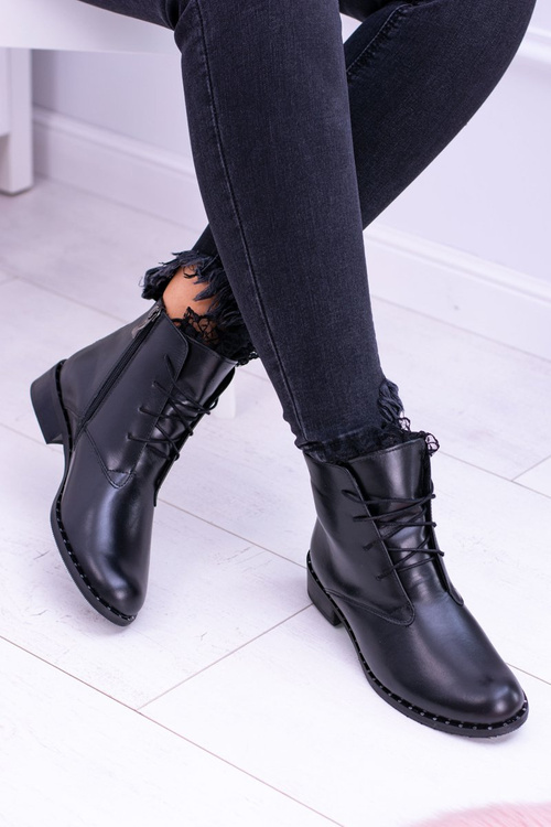 Утеплені шкіряні чорні жіночі черевики Millano на шнурівці