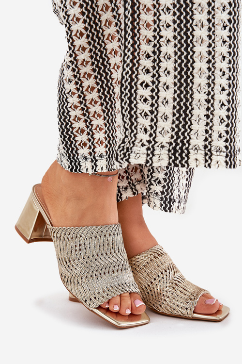Жіночі Сандалі З Плетінням На Каблуку Золоті Ciariloria