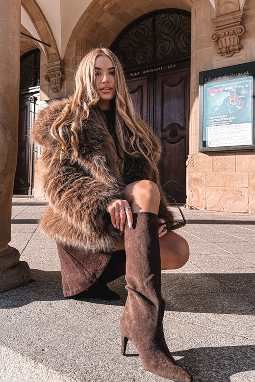 Жіночі чоботи з еко замшу Застібка на підборах Шоколадні Phelin