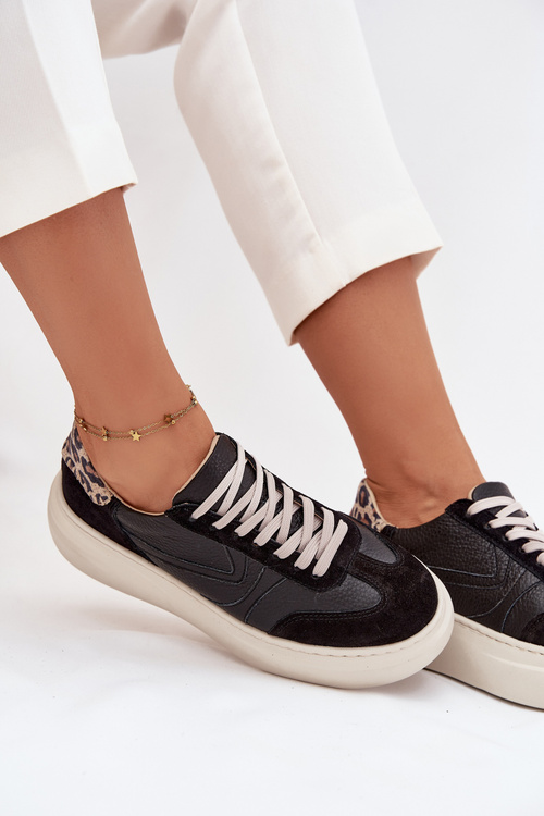 Шкіряні жіночі кросівки на платформі Panterka Zazoo N1263 Чорні