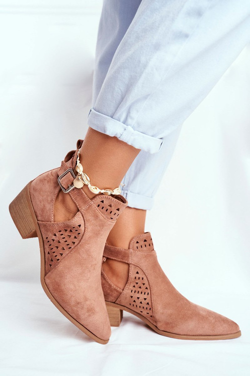 Замшеві чоботи на підборах з пряжкою Рожевий Esen