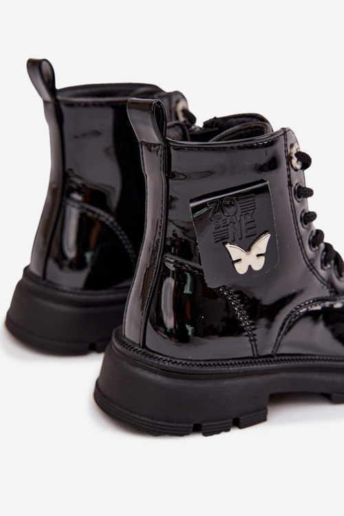 Теплі дитячі черевики на блискавці лаковані чорні Alverina