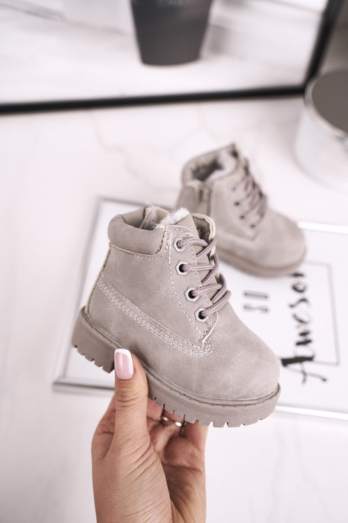 Пудрові теплі дитячі чоботи сірі Dexter