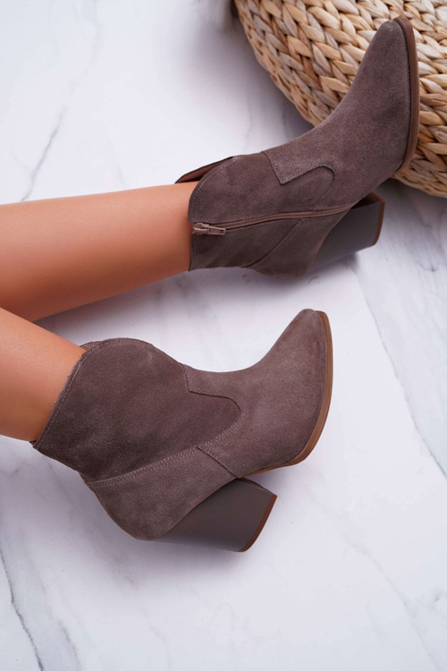 Жіночі чоботи на підборах шкіряні замшеві Cappuccino Nicole 2433