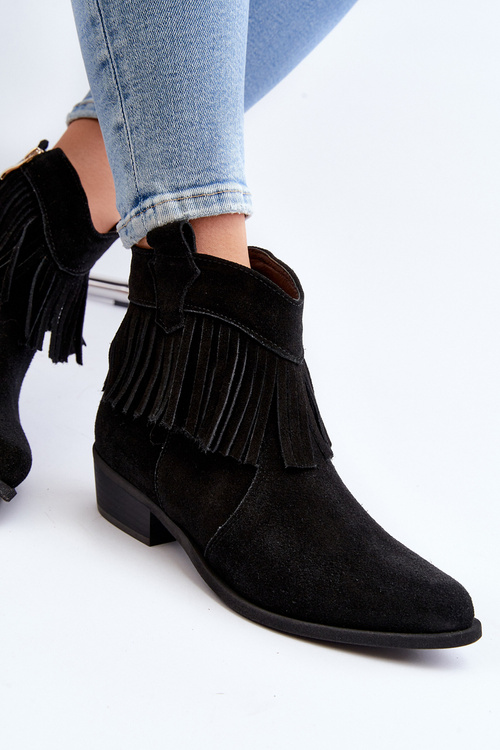 Чорні жіночі замшеві чоботи з бахромою Zazoo 3430