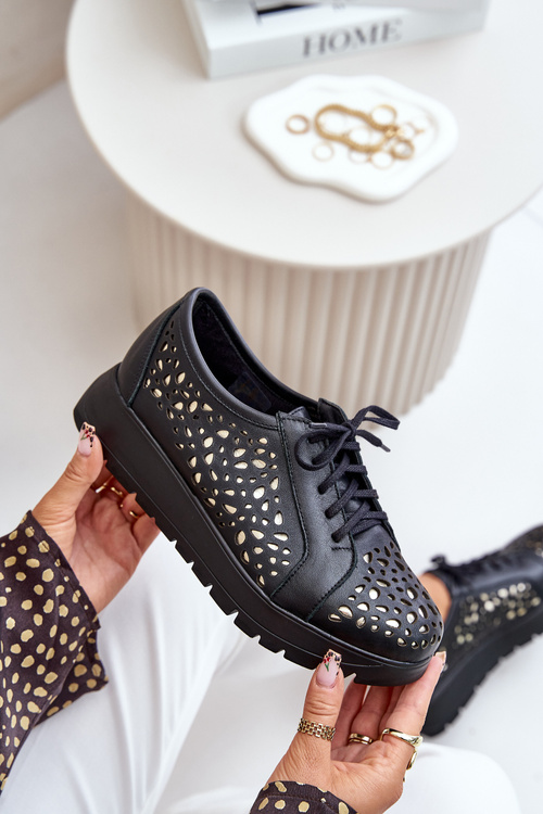 Zazoo 2973 Чорні шкіряні туфлі на платформі з вирізом