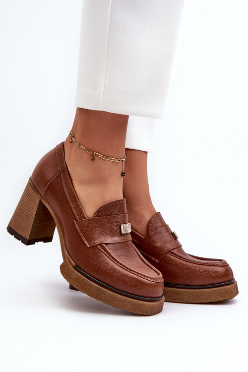 Коричневі шкіряні туфлі на високих підборах Zazoo 20169