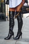 Жіночі високі чоботи на високому каблуці латексні чорні Bite Me!