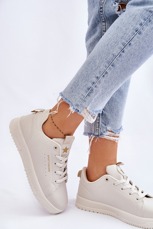 Жіноче спортивне взуття на шнурівці бежевого кольору Mikaela