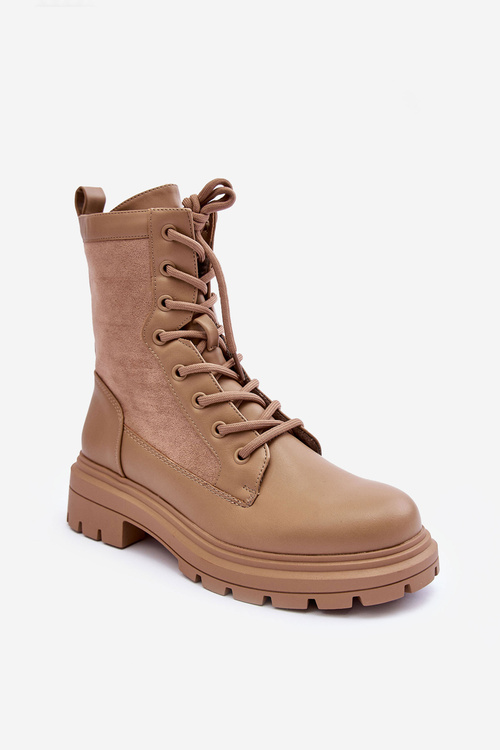 Жіночі шкіряні чоботи на шнурівці бежеві Faustina