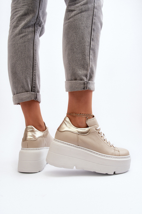 Бежеве жіноче спортивне взуття Zazoo 10165 на масивній платформі