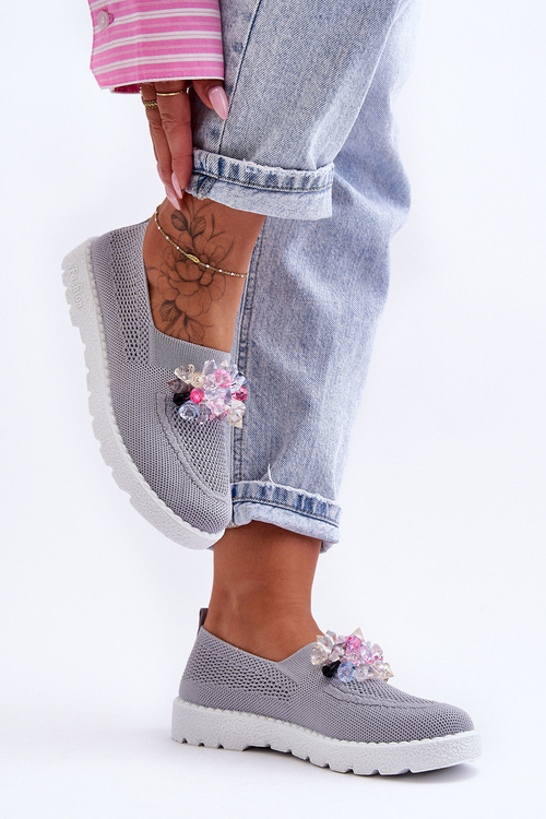 Жіночі сліпони з камінням сірі прості