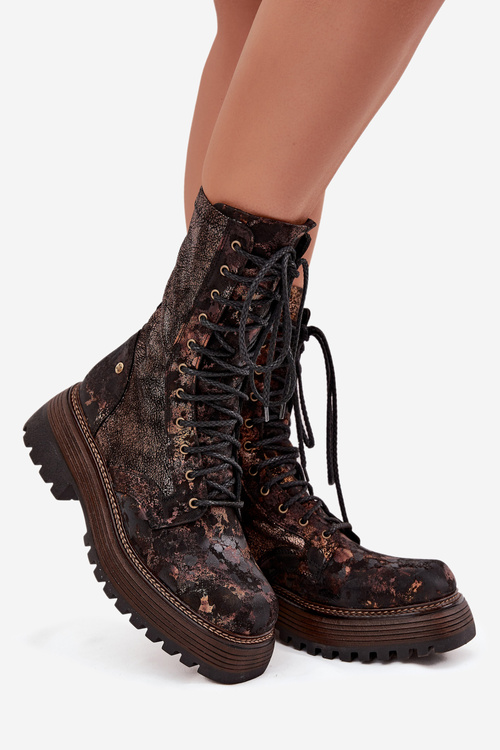 Жіночі Шкіряні Чоботи Workery Maciejka 06203-32 Коричнево Золото