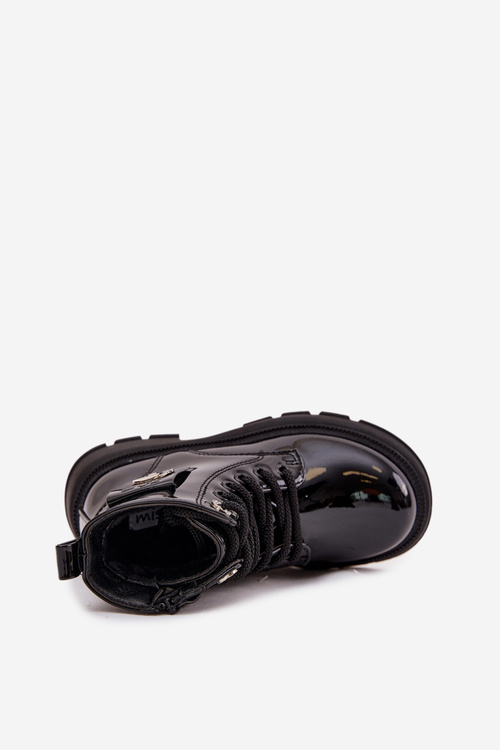 Теплі дитячі черевики на блискавці лаковані чорні Alverina