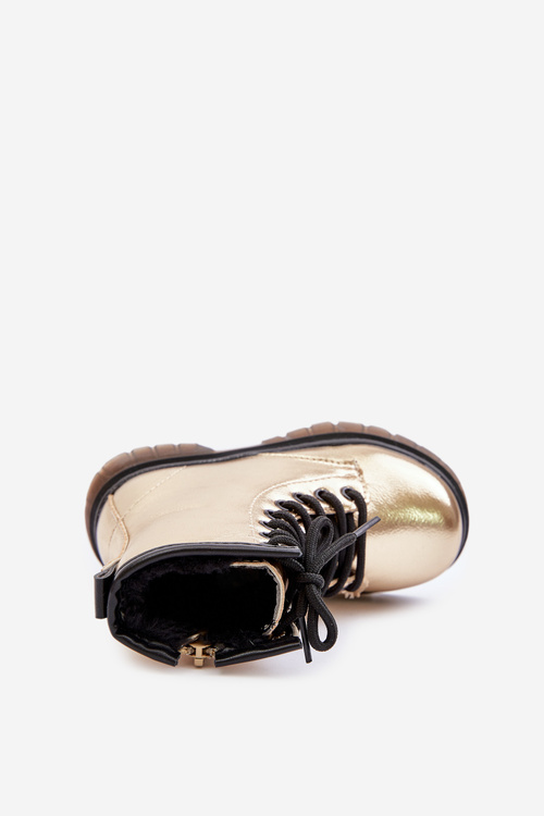 Утеплені жіночі лаковані чоботи на блискавці, золоті Novita