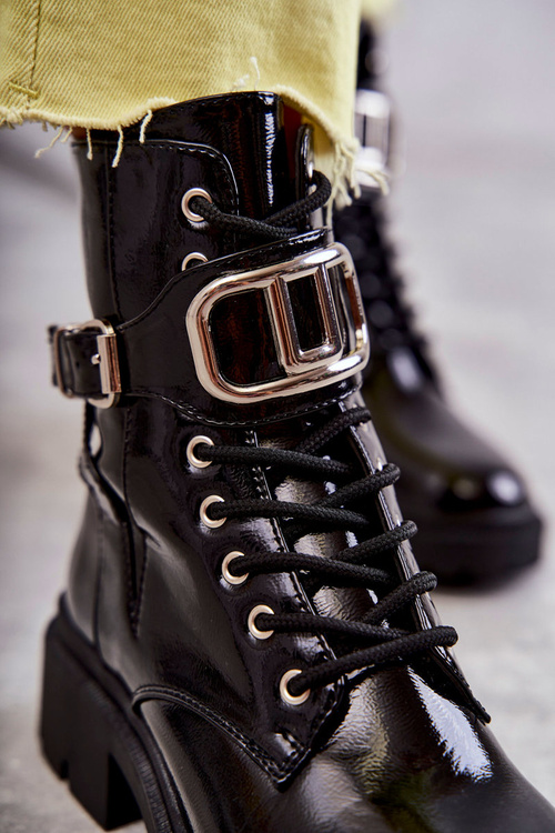 Лаковані теплі жіночі черевики чорні Costello