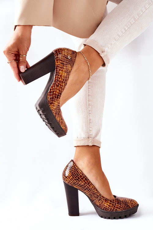 Човники жіночі на блочному каблуці Maciejka 02629-05 Ginger