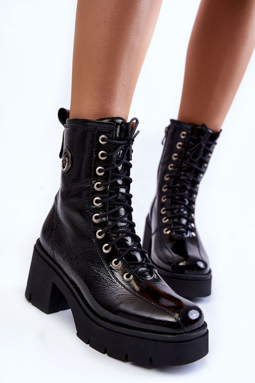 Модні шкіряні теплі черевики на високих підборах Black Illusion