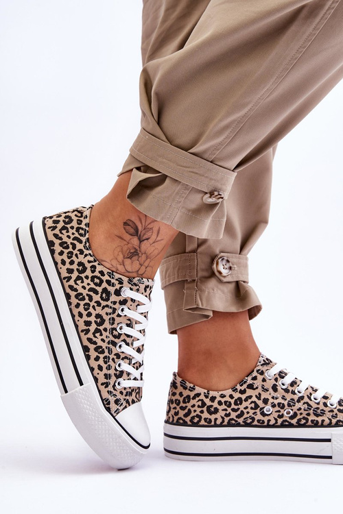 Жіночі кросівки на масивній платформі бежево-чорного кольору