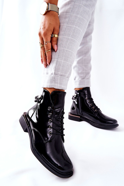 Чоботи утеплені лаковані на блискавці Sergio Leone Чорні BT405