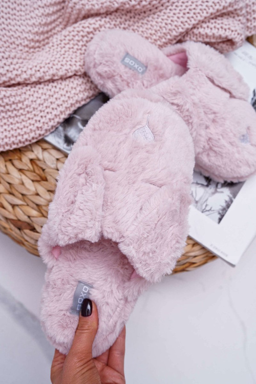 Жіночі тапочки SOXO Fluffy Pies з вушками рожеві