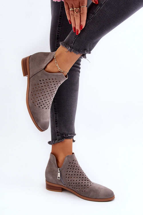 Низькі сірі жіночі ботильйони на підборах Janetris