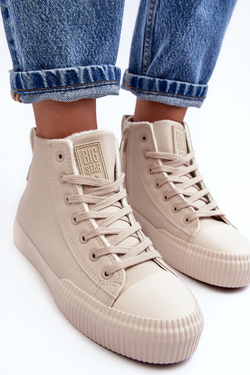 Жіночі стьобані кросівки на блискавці світло-бежеві Big Star MM274018