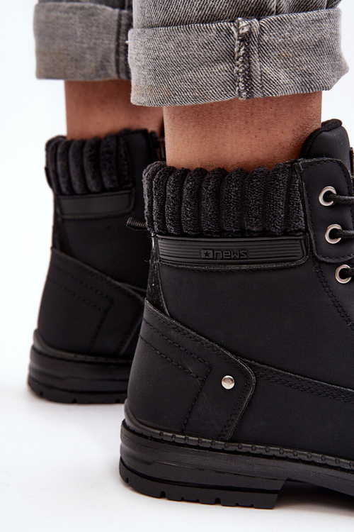 Жіночі шкіряні чоботи Trapper на підкладці чорні каталі