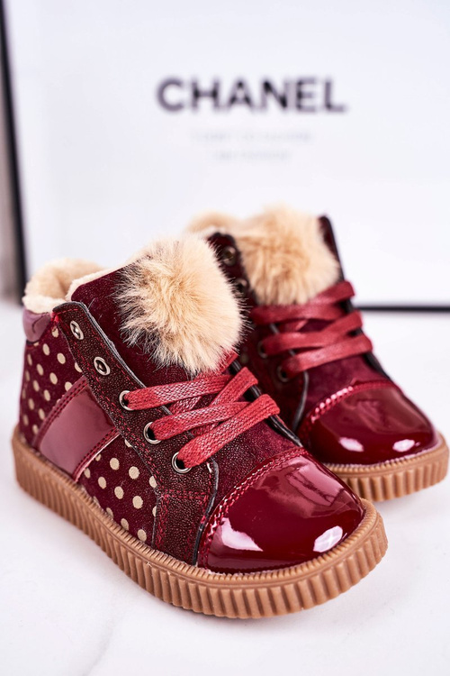 Чоботи дитячі утеплені в горошок Кросівки червоного кольору Анастасія