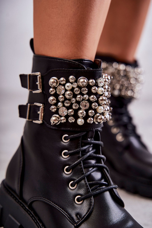 Жіночі чоботи з орнаментом на зав'язках чорні леонес