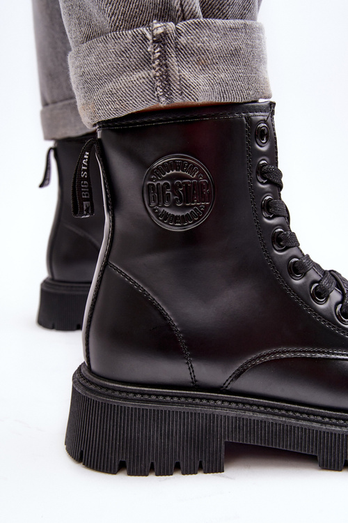 Шкіряні черевики на шнурівці Чорні Big Star MM274375