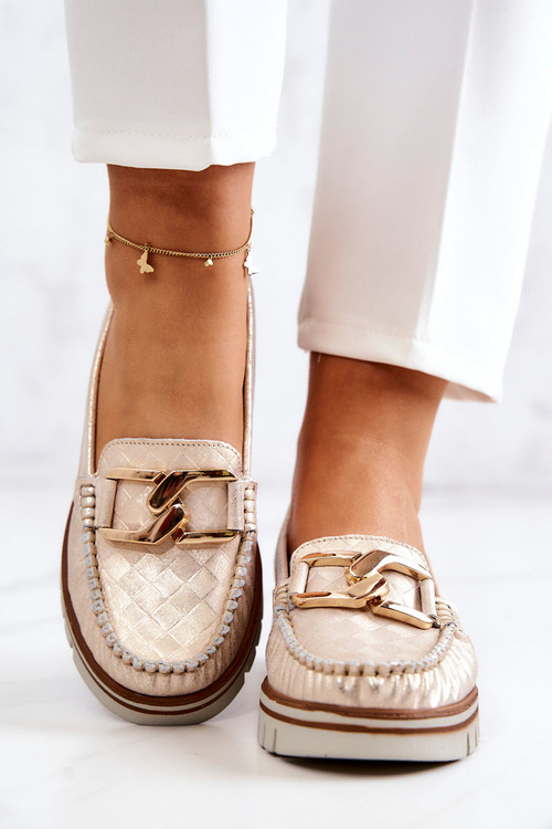 Жіночі шкіряні лофери на платформі Gold Venesia