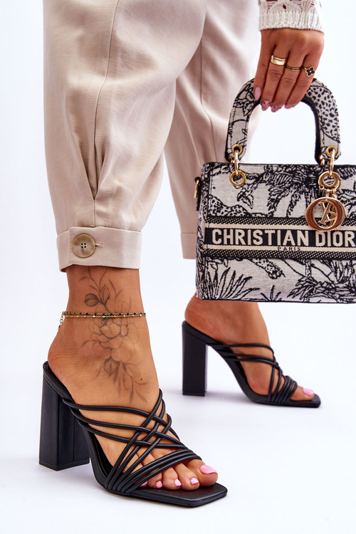 Тапочки на високих підборах з ремінцями Black Beckie