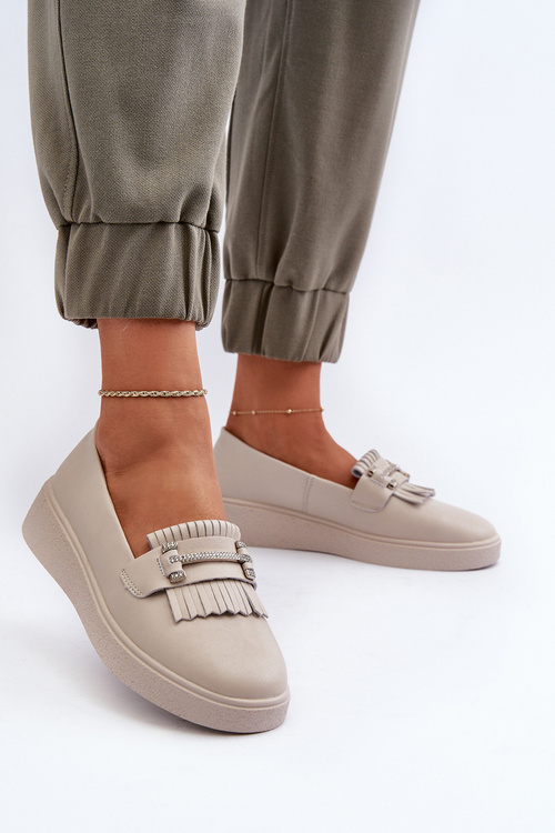 Світлі жіночі шкіряні мокасини на платформі бежеві LR590 S.Barski