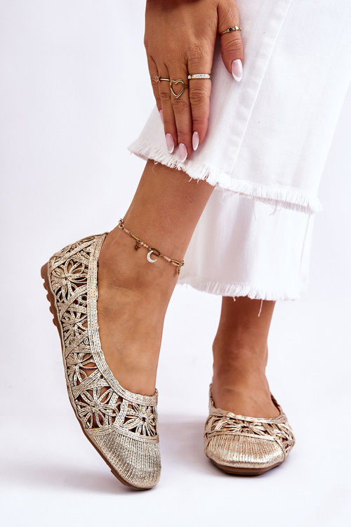 Ажурні модні балетки золото Тьяго