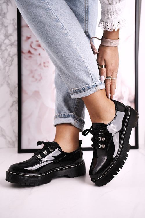 Жіночі оксфорди-броги на платформі S.Barski HX15 лаковані чорні