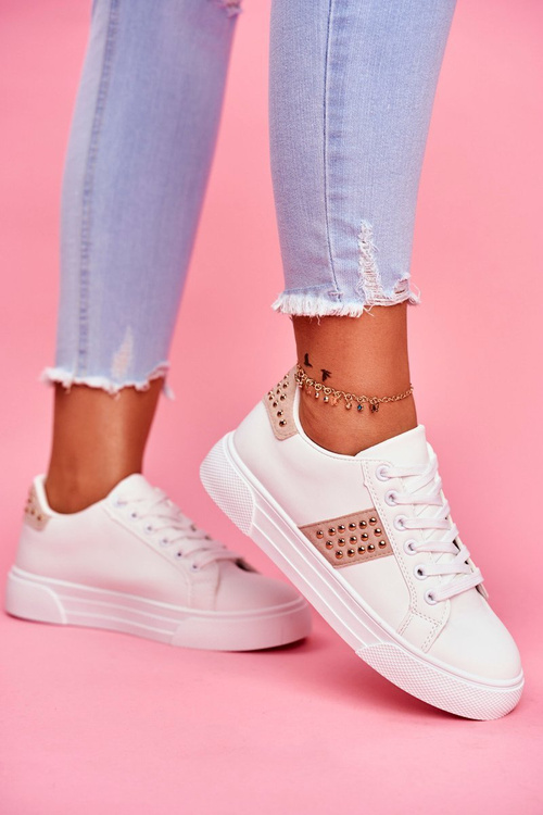 Спортивні жіночі білі бежеві туфлі з стрічками