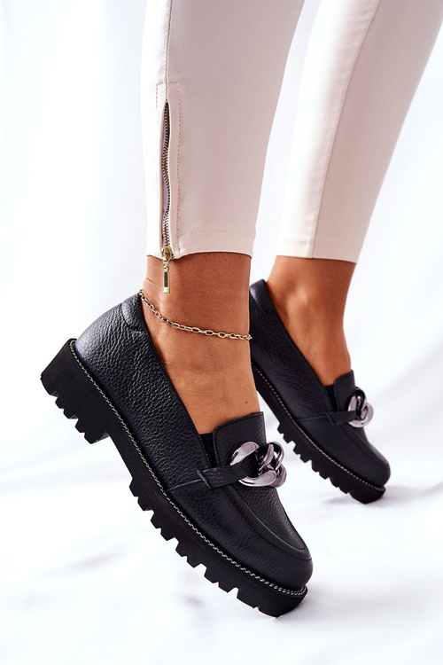 Жіночі броги Лофери шкіряні чорні Sthonto