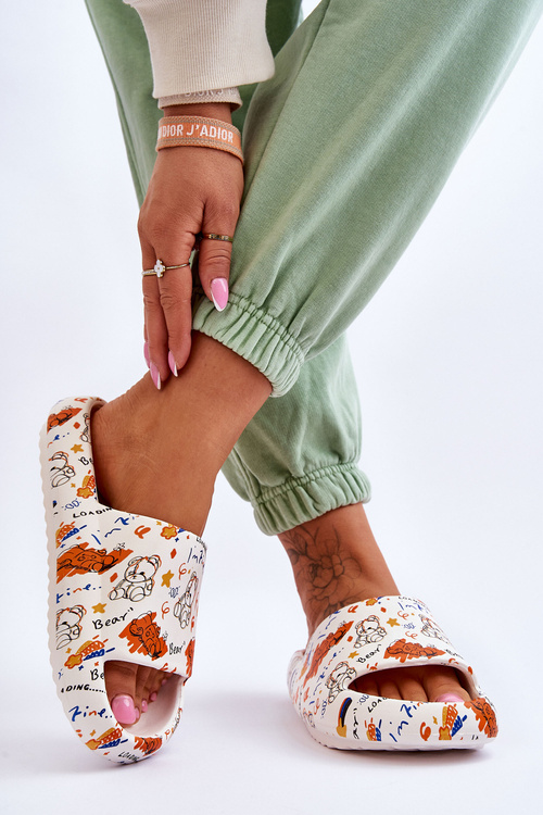 Жіночі поролонові тапочки з Тедді і буквами бежево-помаранчеві Zoey