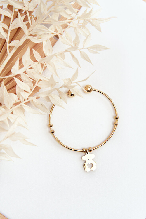 Жіночий сталевий браслет із золотим ведмедиком