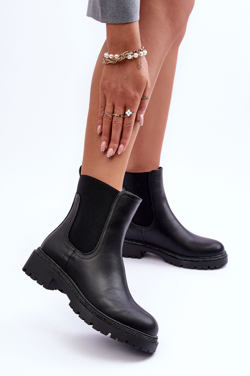 Шкіряні ботильйони жіночі чорні Crowder