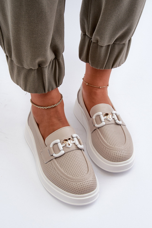 Бежеві жіночі шкіряні мокасини на платформі S.Barski LR720